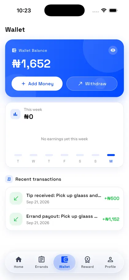 Runner wallet with weekly earnings